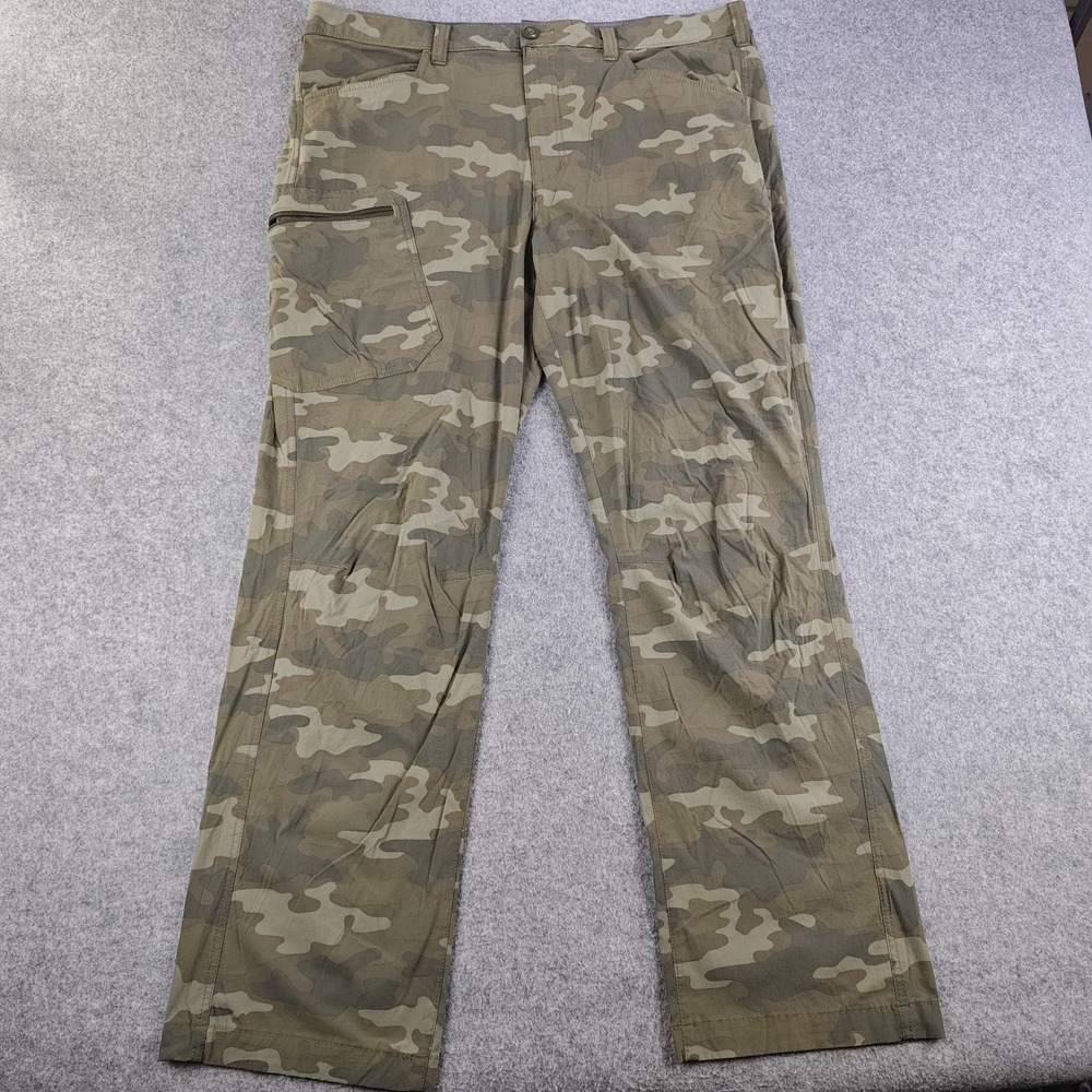 Eddie Bauer Hiking Pants Mens 38x32 Green Camo Stretch Nylon Zip Pocket Outdoor